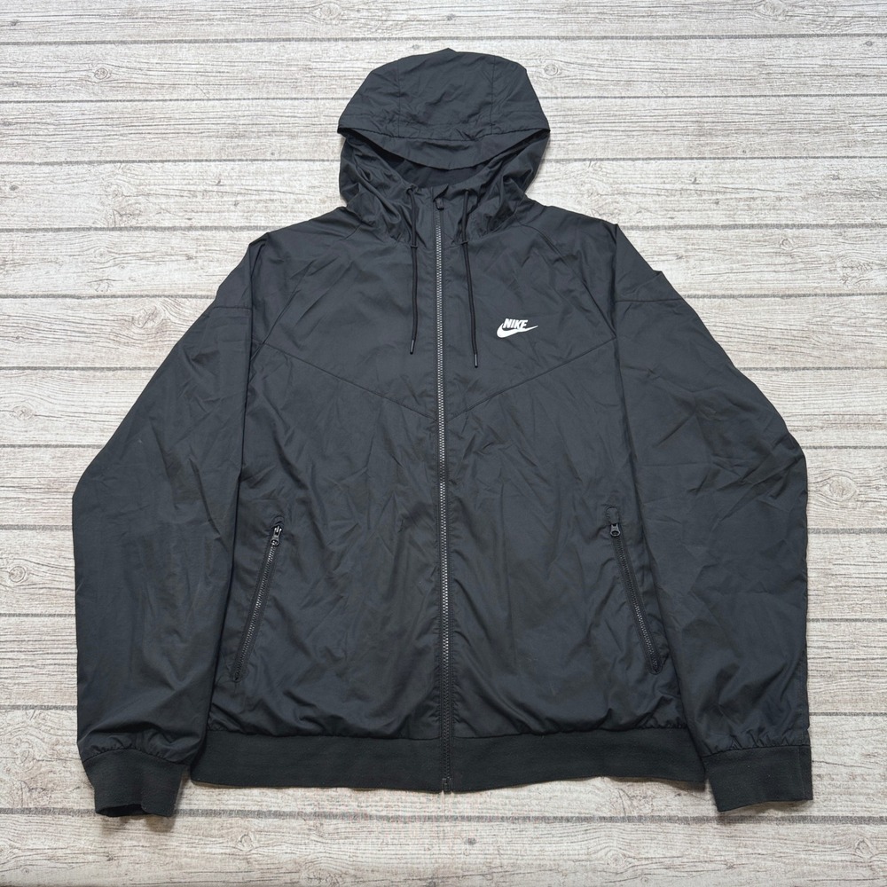 Nike Track Jacket Mens XL Black Hooded Mesh Lined Windrunner Athletic Sportswear